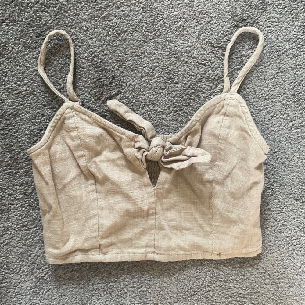 Aerie Light brown tie front crop